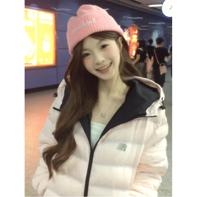 撞色排骨短款棉服女2025冬季新款韩系百搭轻薄棉袄情侣棉衣外套