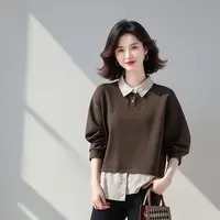 欧货秋冬2025新款高级感百搭假两件卫衣女拼接衬衫设计感上衣