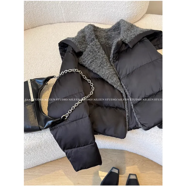 黑色高级感女短款2025冬季新款休闲时尚设计感巨好看棉衣棉服外套