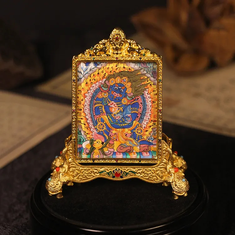 黑财神【偏财战神】纯手绘彩唐唐卡 | 威猛聚财 鎏金藏经轮商品图