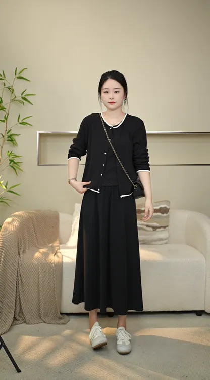 秋季三件套气质名媛淑女法式时尚休闲宽松百搭大码套装裙----8836