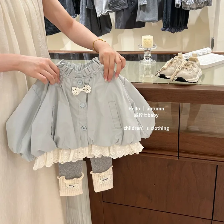 女童风衣外套秋装2025新款洋气韩版女宝宝蕾丝拼接花边花苞上衣潮