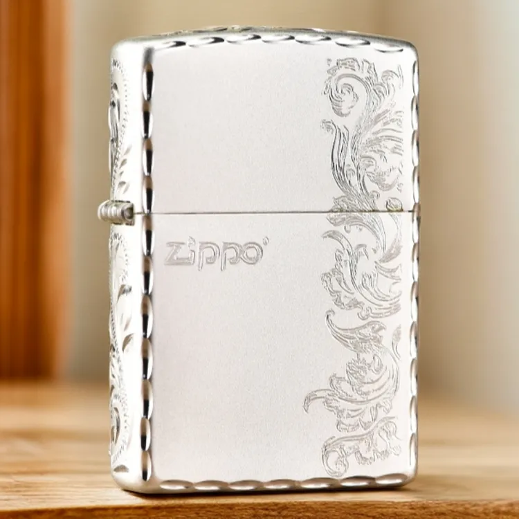 zippo火机正品打火机镀银三面手雕唐草防风打火机PWJ1