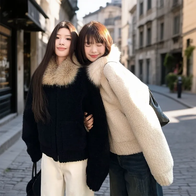 超好看毛领外套女秋冬新款韩系慵懒风宽松小众百搭别致针织上衣潮