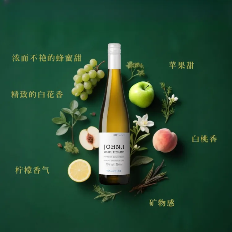 浓而不艳蜂蜜甜～青苹果白桃冰 约翰一世雷司令半甜白葡萄酒10度