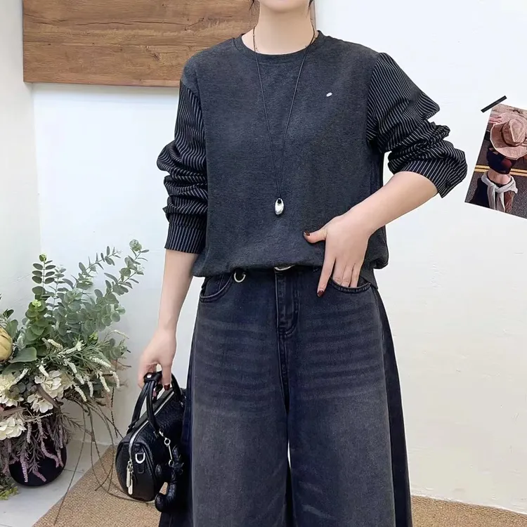 小施家时尚设计拼接显瘦遮肉衬衫8817