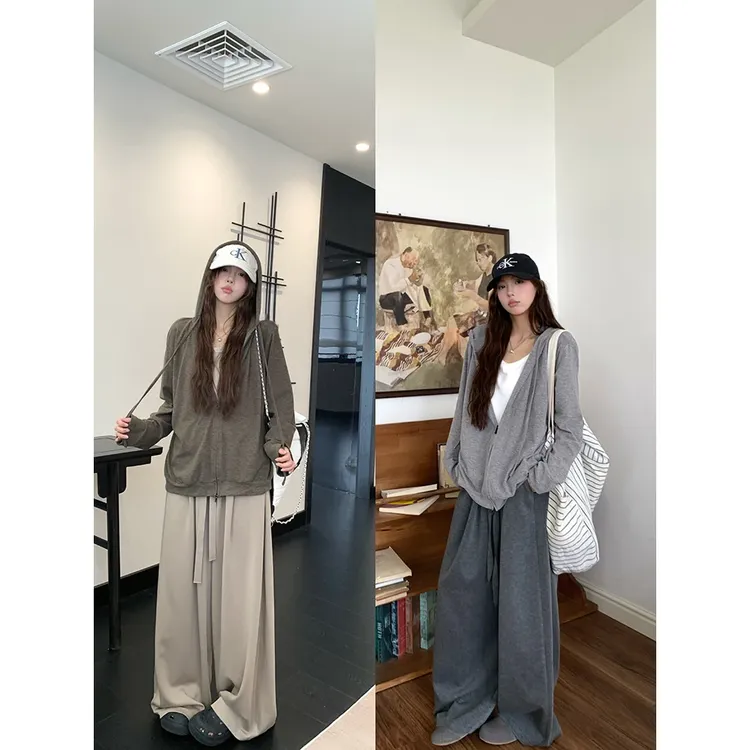 秋季新款韩版宽松休闲慵懒风假两件连帽外套女