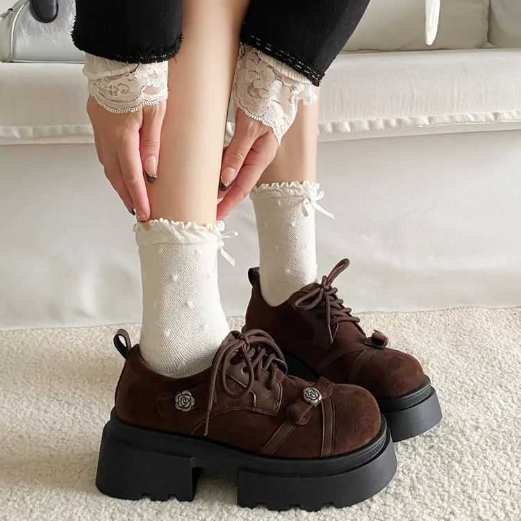 复古英伦风厚底增高系带乐福鞋女2026春秋新款蝴蝶结小皮鞋乐福鞋