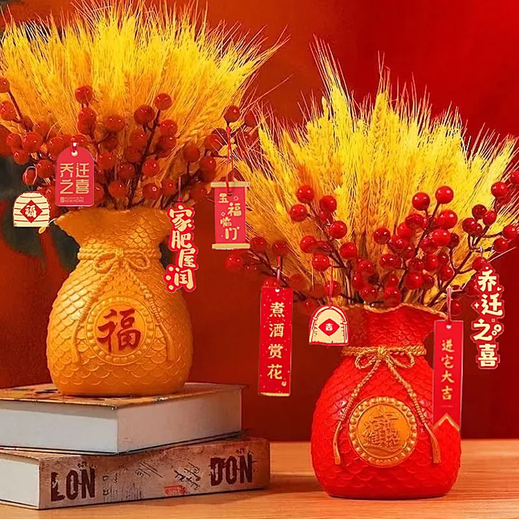 黄金麦穗干花大麦花束装饰客厅招财小麦仿真花冬青果摆件开业礼品