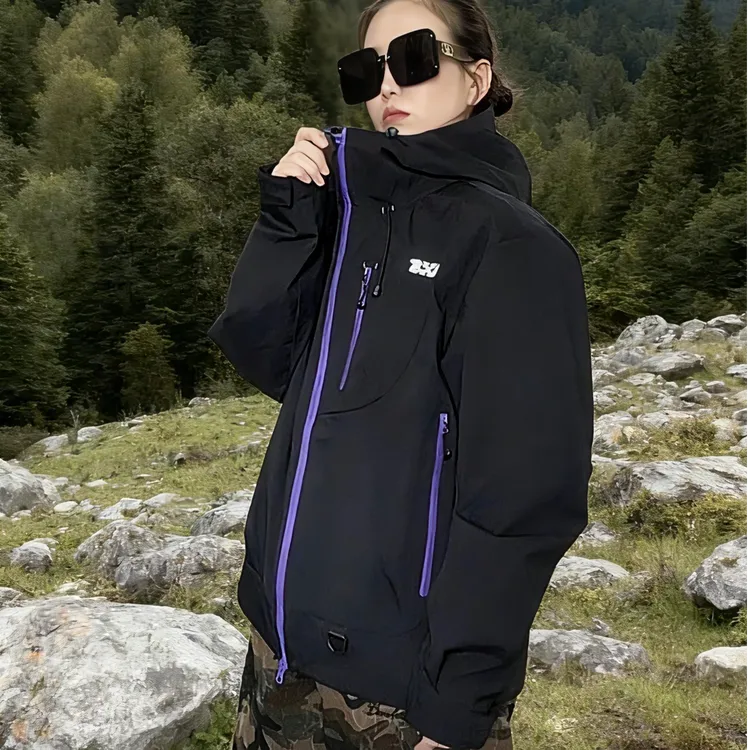 BXLT三防科技冲锋衣反光潮流户外徒步登山连帽夹克紫色冲锋衣
