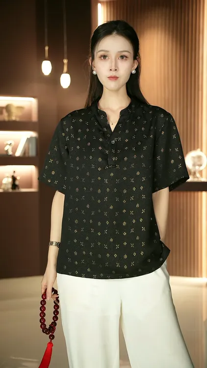 K653上衣 男士新款彩金正绢桑蚕丝 短袖