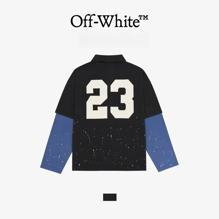 OFF-WHITE美式复古假两件拼接撞色字母长袖Polo衫商品图