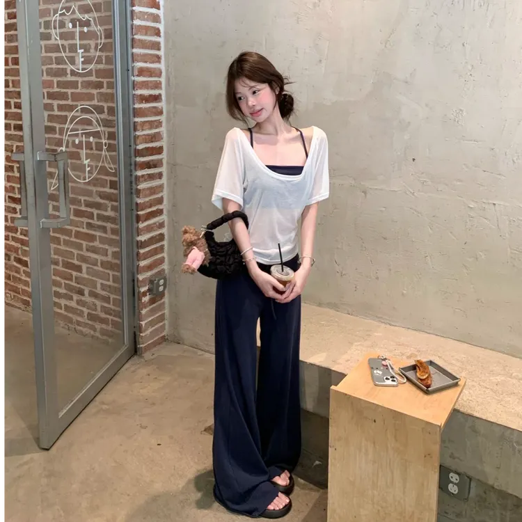 2025夏季新款时尚套装气质显瘦薄款洋气短袖上衣休闲百搭外穿简约