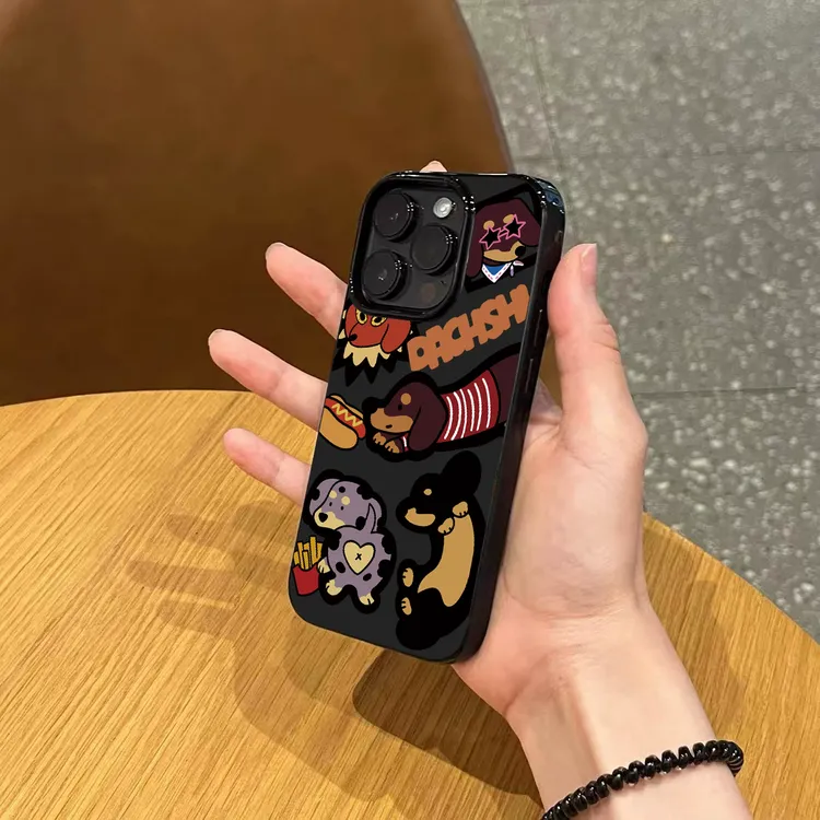 涂鸦腊肠狗适用苹果17/16Pro防摔手机壳14/15P亮面超薄12/13Pro软