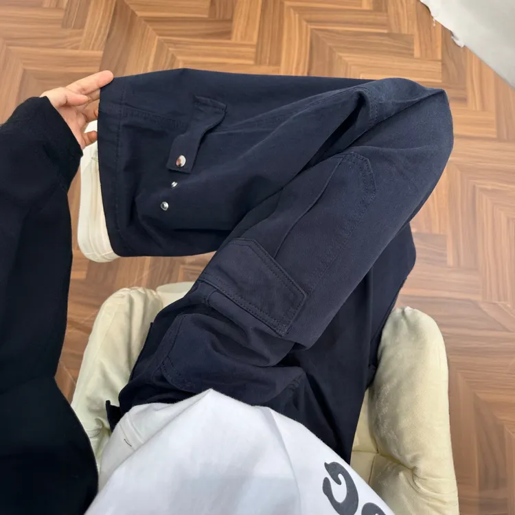 美式宝蓝设计感阔腿工装牛仔裤女2025秋冬新款高腰显瘦宽松拖地裤