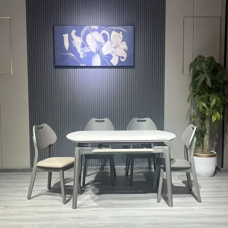 玉晶石可伸缩可方可圆的白腊木餐桌轻奢方圆简约餐桌极简家用