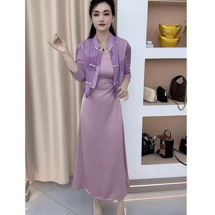 新中式百搭优雅风时尚套装连衣裙夏季国风上衣气质中长款裙子套装