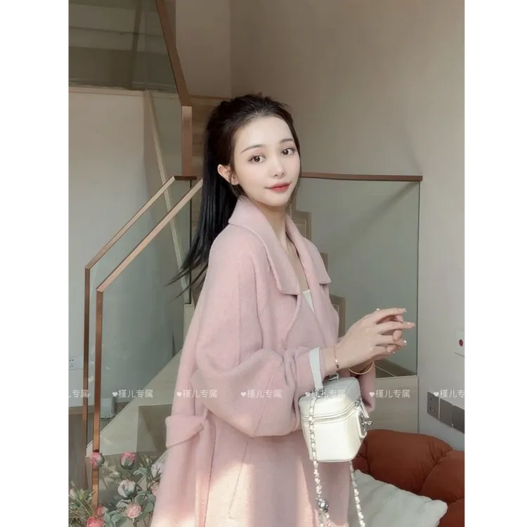 【槿儿专属】 【樱花树下～】早春温柔风粉色外套女宽松羊毛大衣西西里