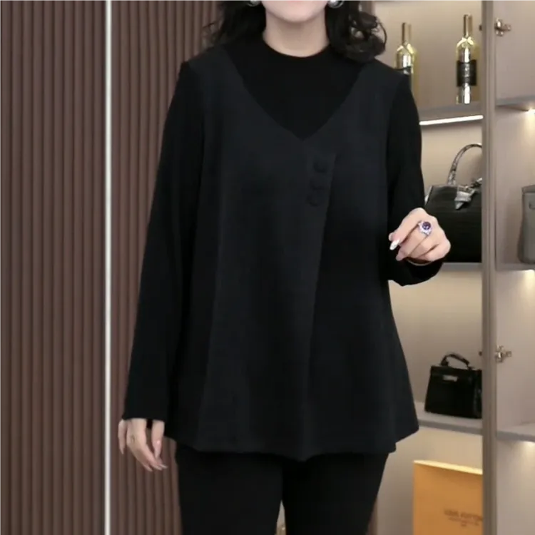 大码女装冬季新款简约大方显瘦拼接百搭舒适上衣ZSX25A0418