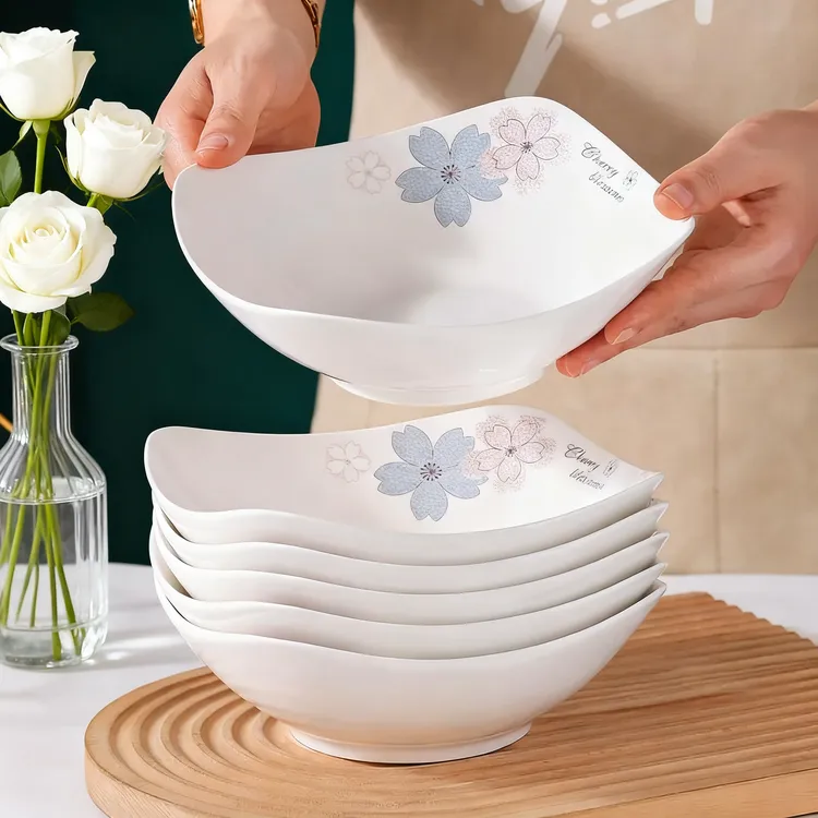 四方盘子家用陶瓷碟子餐具菜盘加厚防烫果盘汤盘饭盘凉菜沙拉盘