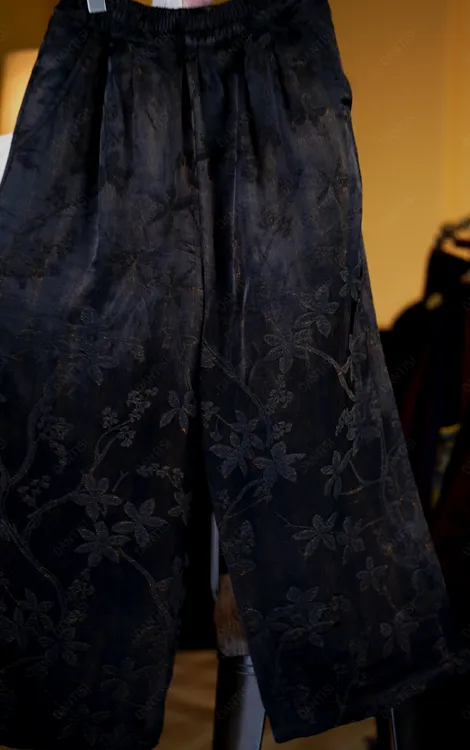 暮笙<非遗美学>>2072国风复古织花可脱卸夹棉直筒阔腿裤