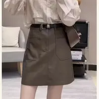 春秋新款显瘦皮裙时尚百搭半身裙休闲气质女裙大码A字裙9979长43