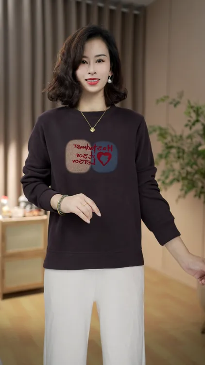 不起球女长袖时尚常规款圆领宽松秋冬洋气秋季中老年开叉卫衣