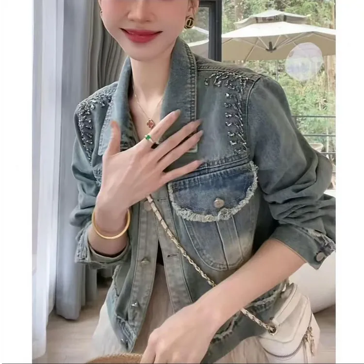 韩版宽松显瘦百搭短款复古毛边牛仔外套2025新款牛仔外套6668#-3