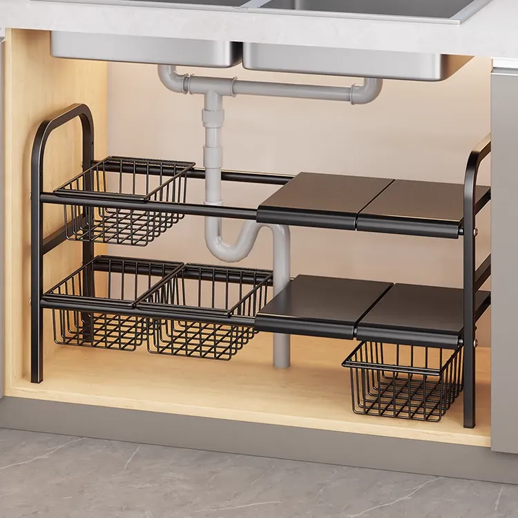 厨房置物架下水槽多功能置物架橱柜可伸缩分层架子多层锅具收纳架