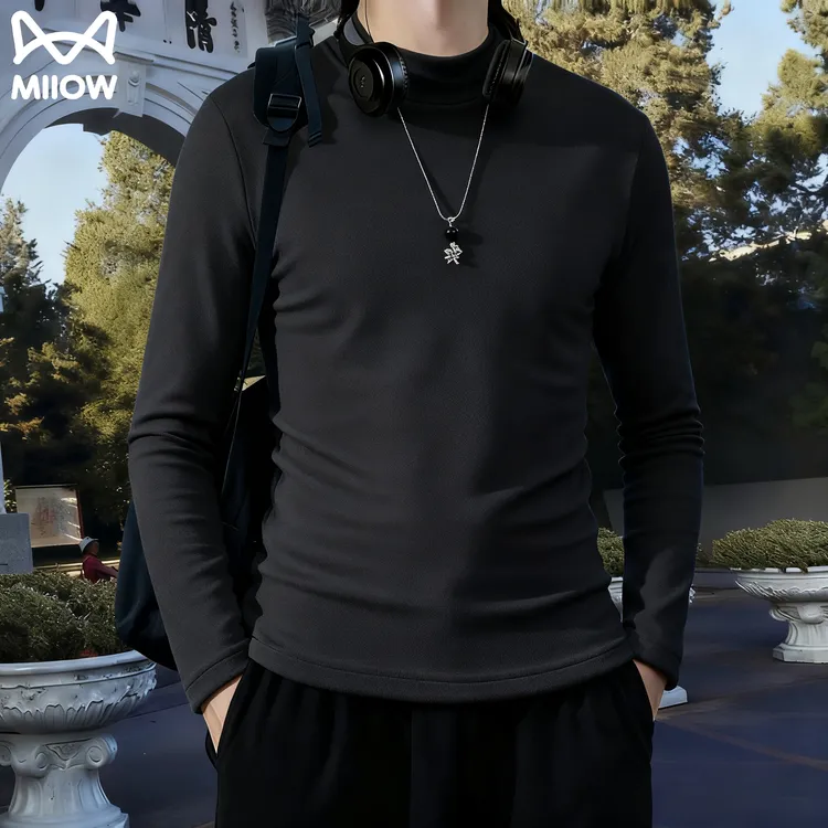 MiiOW/猫人男士打底衫重磅半高领秋冬季卫衣内搭长袖加绒加厚长袖
