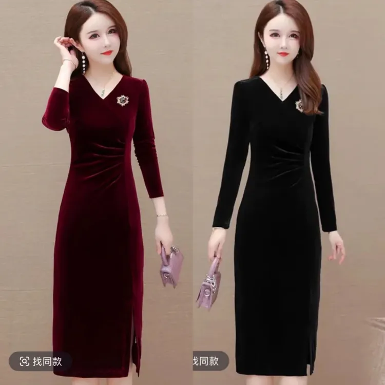 金丝绒轻奢小众高级感女装连衣裙2024新款早秋季喜婆婆婚宴装裙子