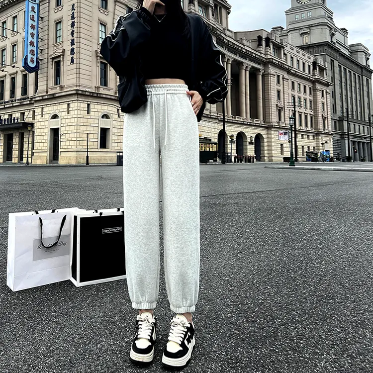 卫裤女款爆款2025新款秋款春秋高腰收口百搭九分束脚灰色运动裤子