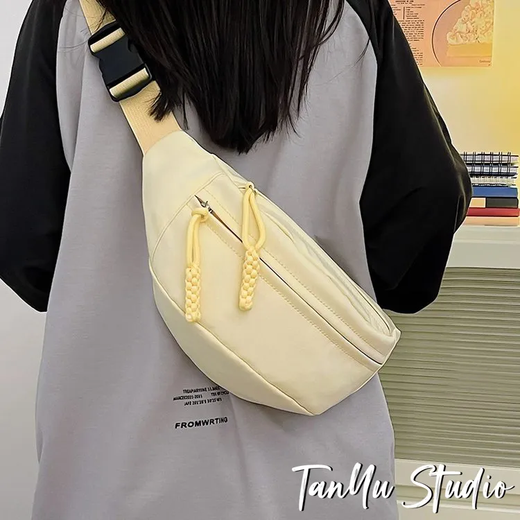 探屿潮牌新款马卡龙色胸包休闲通用款小清新斜跨腰包情侣闺蜜包包