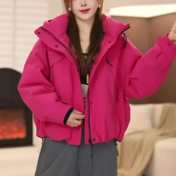 加厚极简风连帽长袖棉服女2025年秋冬新款韩版减龄显瘦冲锋衣外套