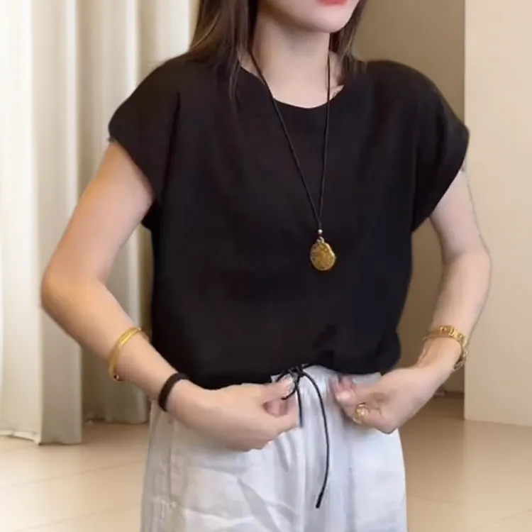 气质后背镂空短袖T恤夏季薄款胖MM大码女装宽松显瘦绝美小众上衣