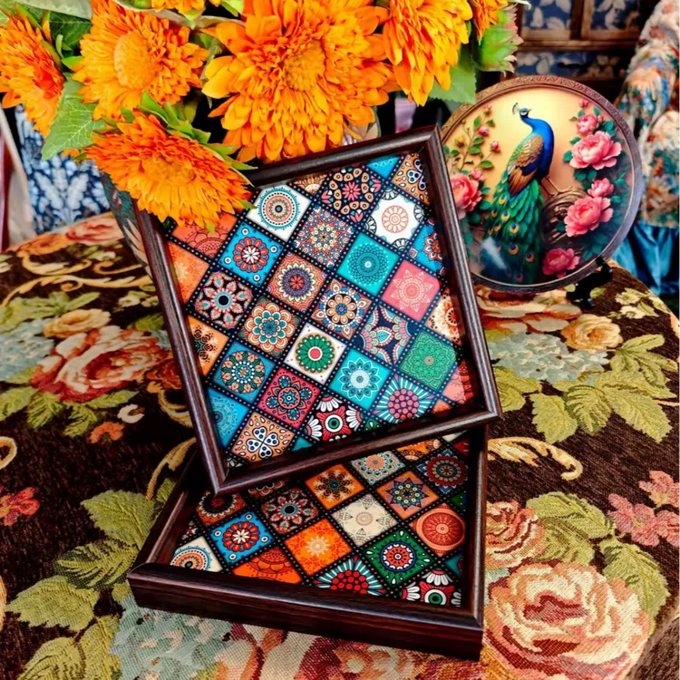 【拍一发二】复古波西米亚风正方形托盘茶盘桌面收纳摆件家用收纳盒