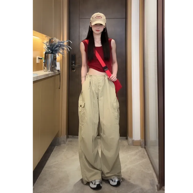 【夏春茶】新品美式复古美拉德明星同款速干工装休闲直筒束脚长裤女