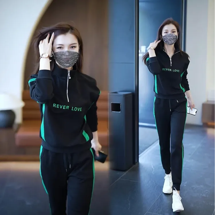 拉夏贝尔休闲运动服套装女春秋季2025新款穿搭宽松减龄卫衣两件套