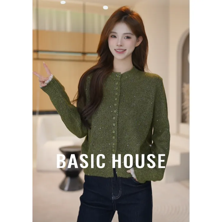 Basic House/百家好秋季新款细闪琥珀流光针织开衫B1195B55B42