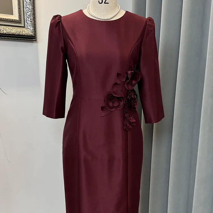 拉链礼服敬酒服优雅裙中袖显瘦包臀裙中长裙喜妈妈订婚宴会礼服裙