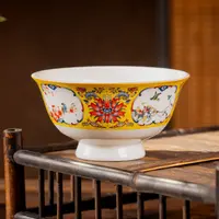 自然风防烫吃饭碗复古元素碗植物花卉瓷碗釉下彩