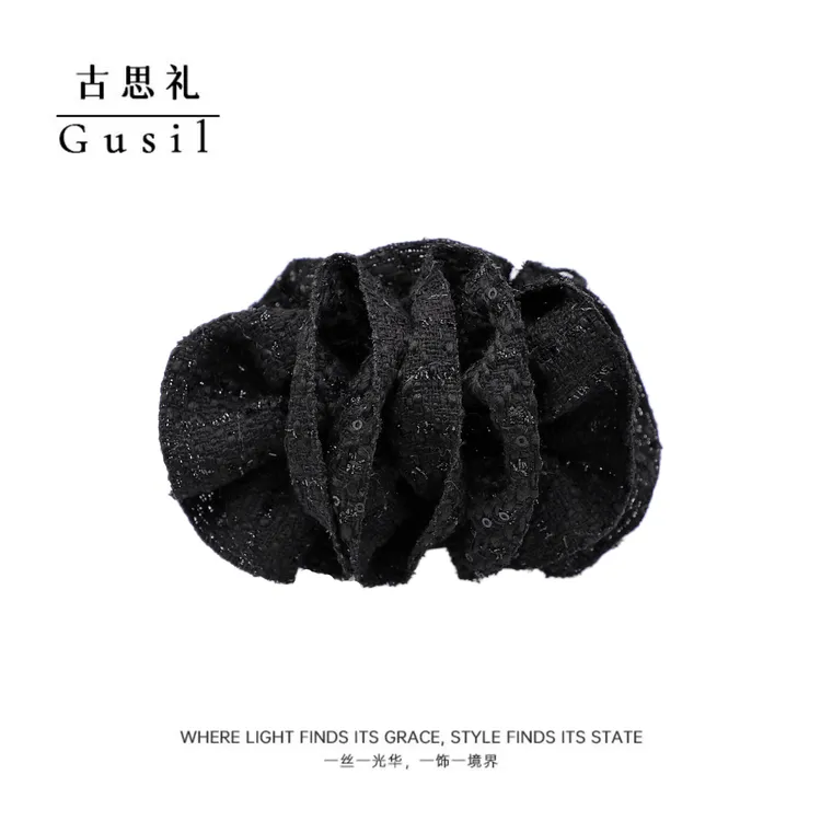 古思礼精致低调褶皱黑色百搭盘发香蕉夹GS9366