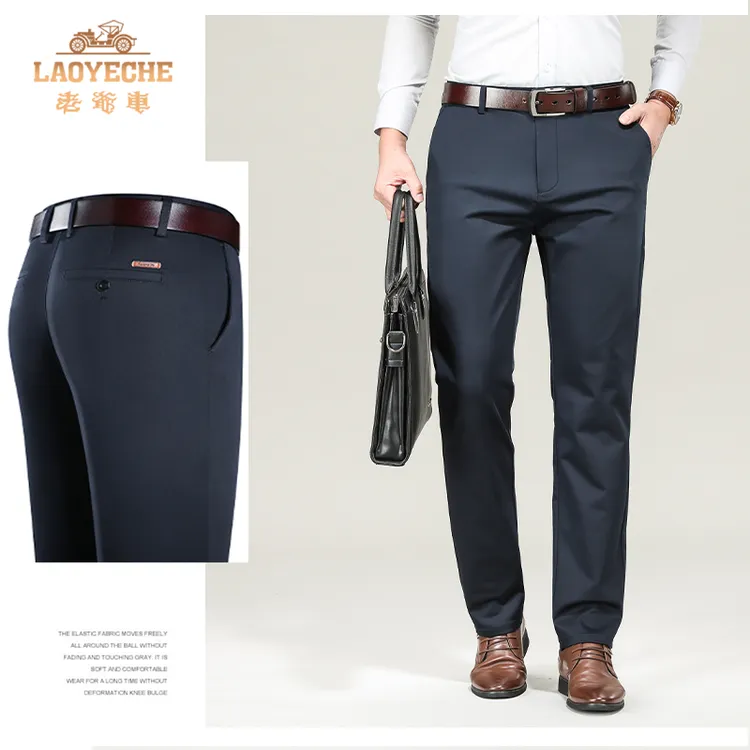 老爷车春夏新款男士休闲裤高端商务抗皱宽松时尚直筒弹力长裤商品图