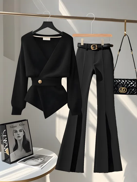 轻熟风气质秋冬套装新款收腰显瘦针织上衣休闲裤时尚小香风两件套