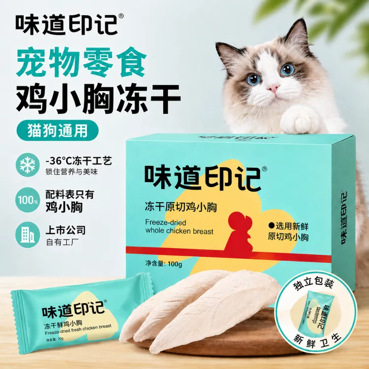 【味道印记】鲜肉鸡小胸冻干零食鸡肉冻干宠物主食猫粮鸡胸肉冻干商品图