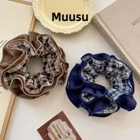 【Muusu】新款流光风复古拼色格纹发圈高级感丸子头头花百搭发饰