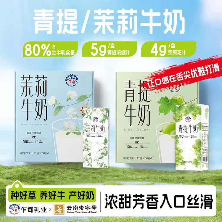 【乍甸】高原牧场青提牛奶/茉莉牛奶200g*8盒
