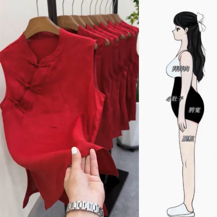 女夏季新款时尚盘扣显瘦修身中国风圆领宽松气质无袖薄款休闲上衣