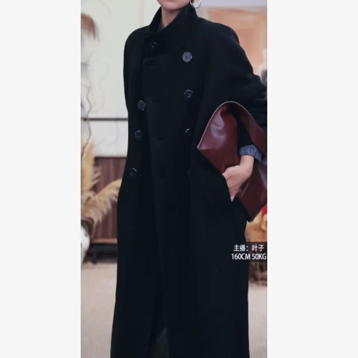 【锋尚大女主】羊绒羊毛立绒双排扣大廓形双面长款大衣   25309009