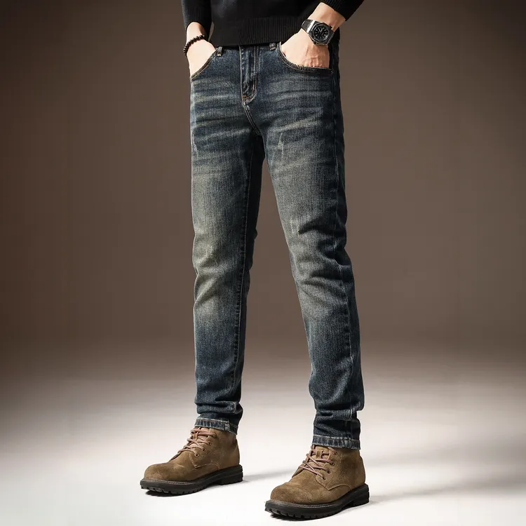 MR.25高端美式复古怀旧水洗牛仔裤秋季新款修身直筒弹力休闲裤子